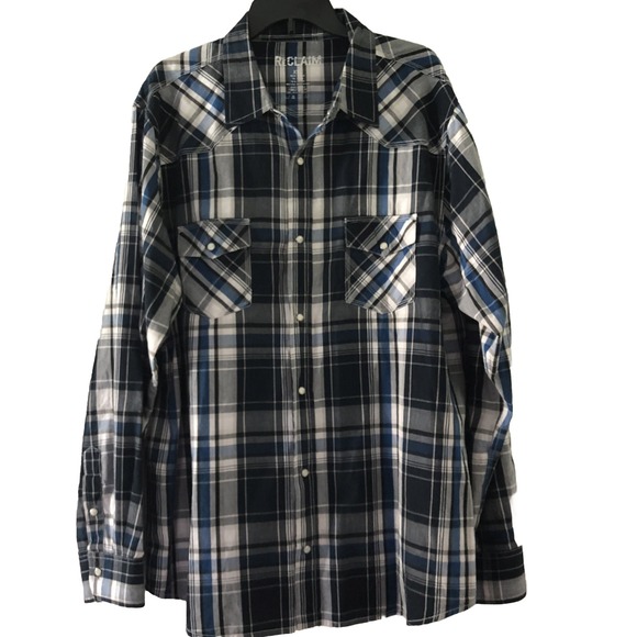 Reclaimed Vintage Other - Reclaim Mens Western Blue Plaid Pearl Snap Down Long Sleeve Shirt XXL